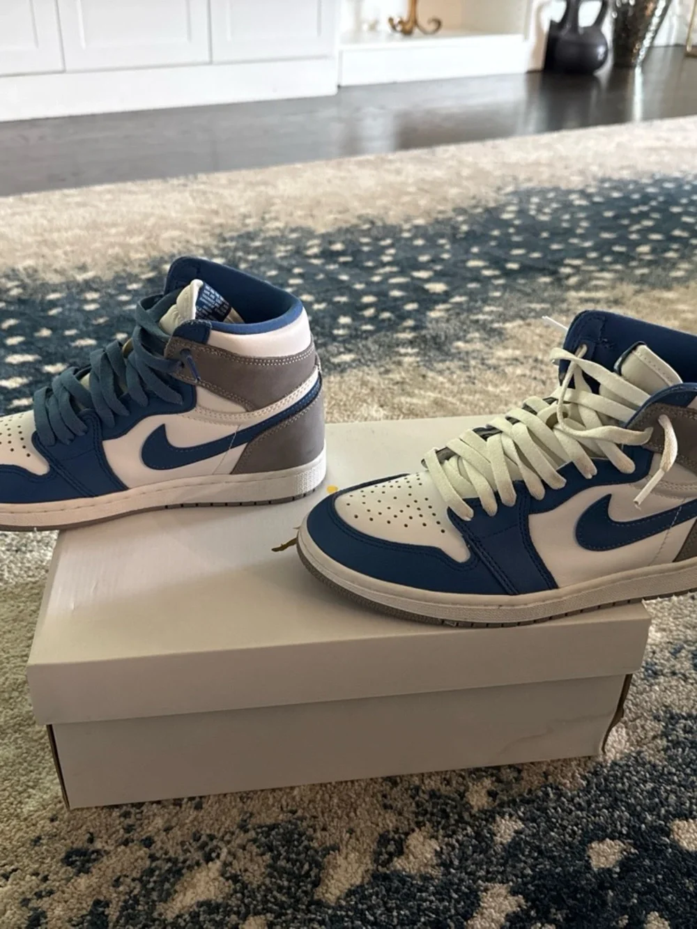 Nike Air High-Top Sneakers in Blue and White with Dual Laces
